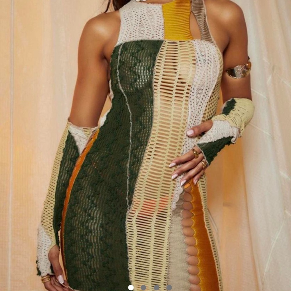 JADED LONDON green mix knit cut out beach dress